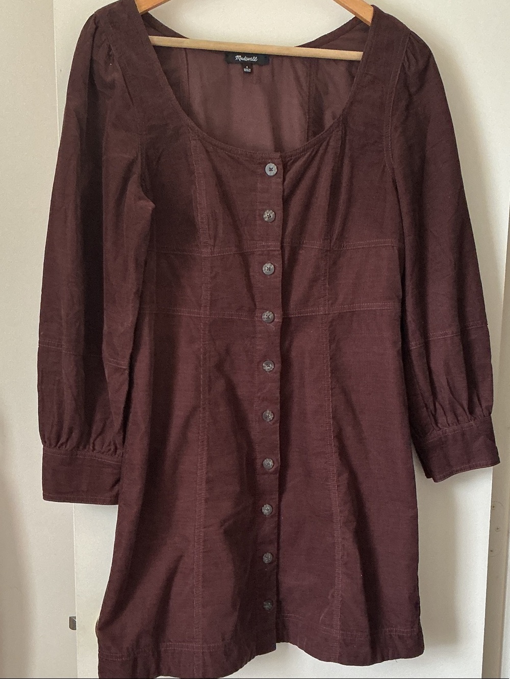 MADEWELL Chocolate Brown Button-Front Corduroy Dress